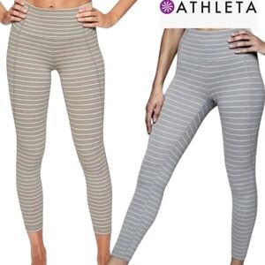 ATHLETA Stripe PowerVita Salutation 7/8 Tights Light Grey Stripe Size XSP